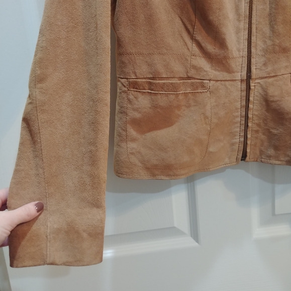 Alfani Genuine Suede jacket in camel Tan color vintage boxy basic Y2K Sz small - Picture 4 of 7